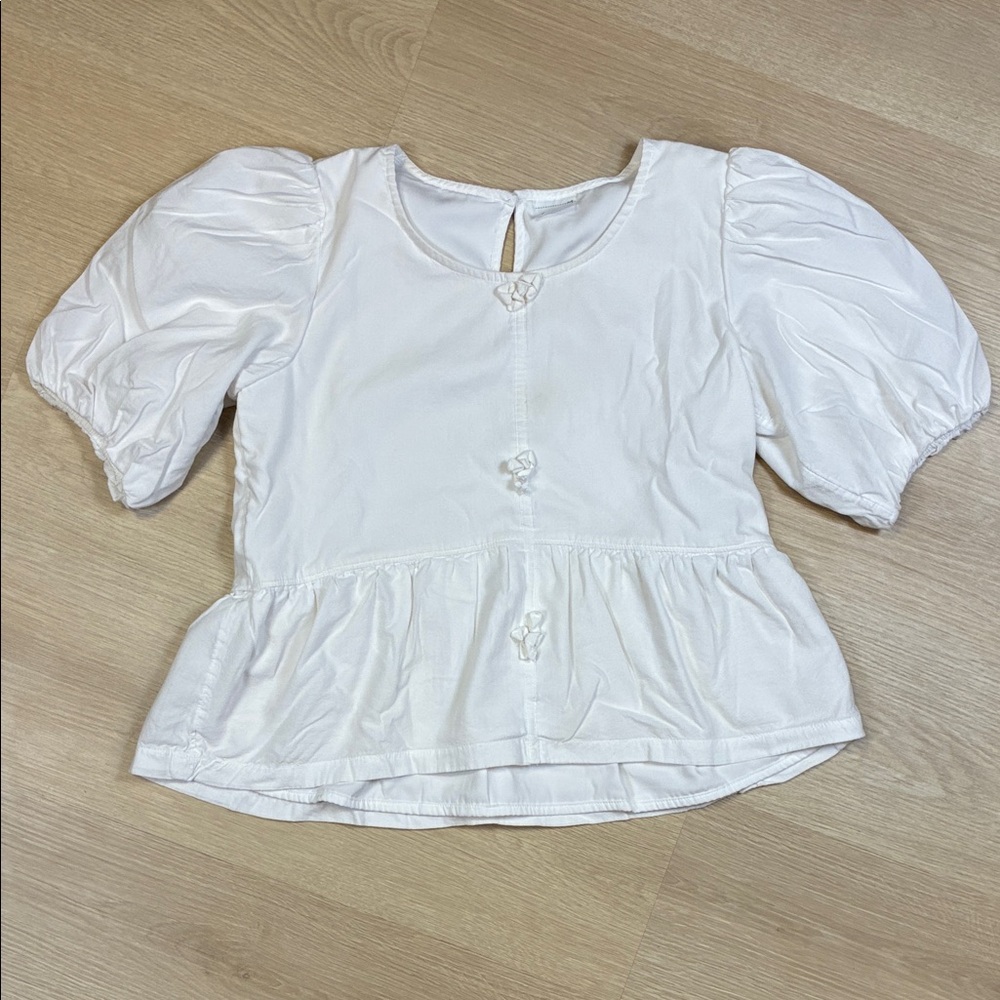 Abercrombie Kids Cream Bow Peplum Blouse Top 15/16